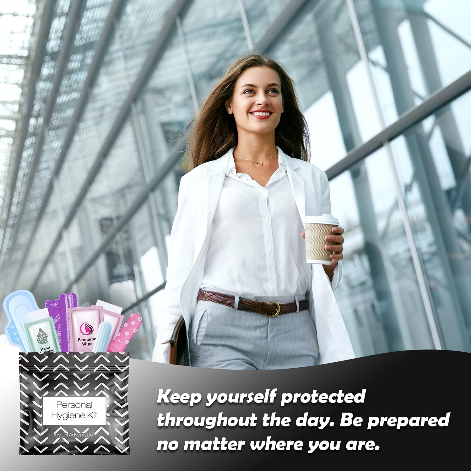 Black Treads Style Menstrual Kit All-in-One 100 Pack | Convenience on The Go | Period Kit Pack for Travelling or just When You’re Out | Individually Wrapped Feminine Hygiene Products