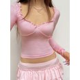 thumbnail image 4 of Yunliwuli Women T-shirt, Long Sleeve Low-cut Backless Bow Crop Top Clubwear for Daily Date, 4 of 10