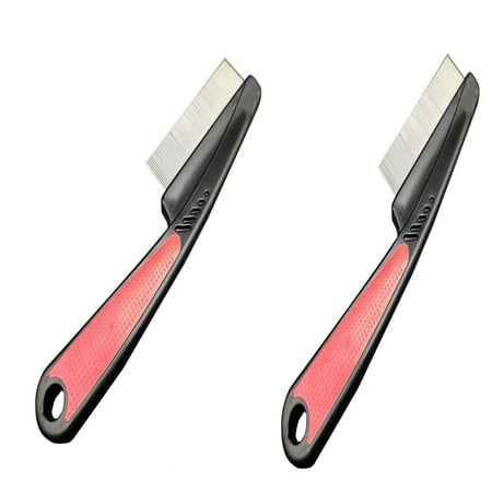 FTsdfkl 2 Pieces Stainless Steel Fine & Wide Tooth Grooming Comb, Rubber Handle Hair Comb for Small Dogs & Cats with Flea and Tick Removal
