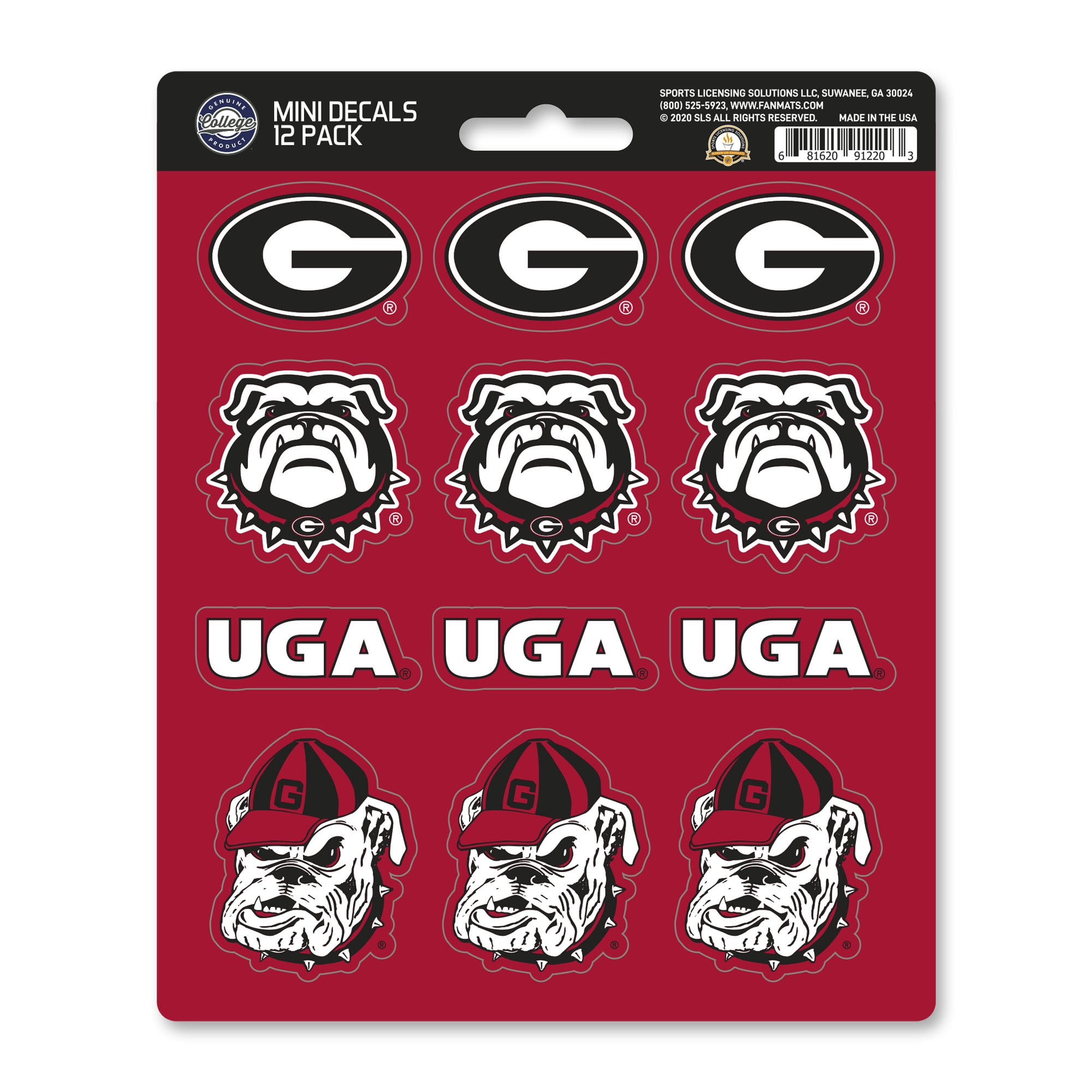 NCAA University of Georgia Mini Decal 12-pk