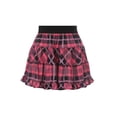 thumbnail image 1 of xiaxaixu Women's Ruffle Mini Skirt, Elastic High Waist Plaid Print A-Line Skirt, 1 of 9