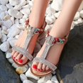 thumbnail image 2 of Womens Wedge Sandals Summer Rhinestone Beaded Platform Sandals Breathable Cutout Open Toe Elastic Band Dress Sandals Comfy Elastic Slingback T Strap Mid Heeled Beach Sandals Shoes for Women Girls, 2 of 5