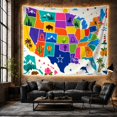 thumbnail image 6 of Colorful US Map Against Light Blue-Grey Background, Playful Illustration for Geography Fans, Educational Art Decor, Back to School Gift, Tapestry Wall Hanging for Bedroom and Dorm, 6 of 7