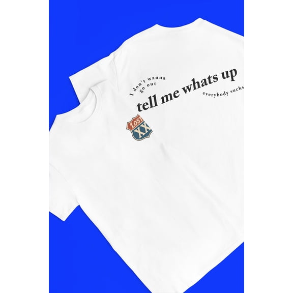 LOVETEE MGK Tell Me Whats Up T-Shirt, Lyric Shirt, Lost Americana Tee, Tour Concert Graphic Tee, Lost xx est Shirt, Navy S