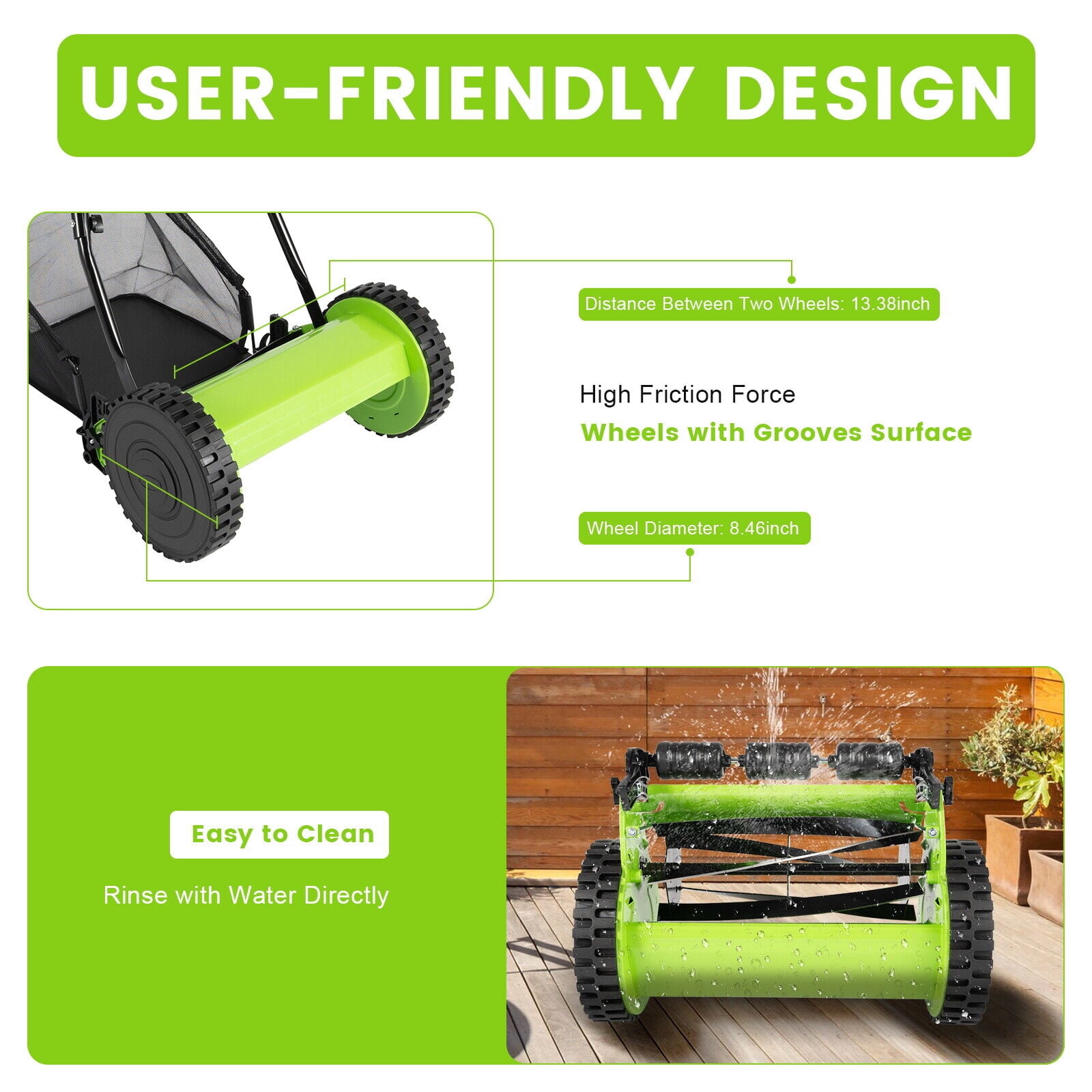 5-Blade Manual Lawn Mower with 6-Gallon Grass Catcher - Durable Steel, Adjustable Height, Easy to Use for Perfect Lawns