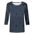 thumbnail image 4 of JTZGDY Fall Womens Tops 3/4 Sleeve Dressy Casual Floral Printed T-Shirts Loose Oversized Basic Crewneck Tunic Blouse Trendy Cotton Pullovers Navy XL, 4 of 9