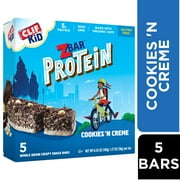 CLIF Kid Zbar Protein - Cookies 'n Creme - Crispy Whole Grain Snack Bars - Made with Organic Oats - Non-GMO - 5g Protein - 1.27 oz. (5 Pack)