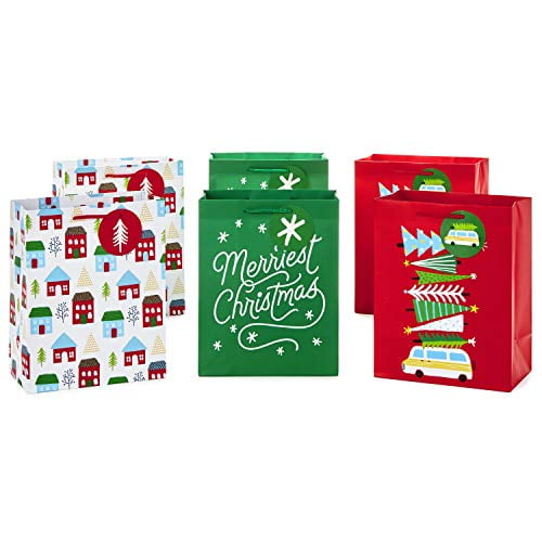 Hallmark 9" Medium Christmas Gift Bag Bundle (Pack of 6; Little Houses