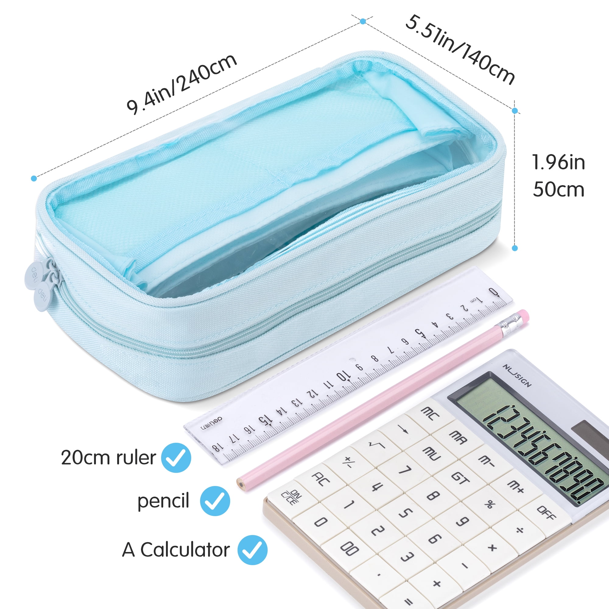 Deli Pencil Case for Kids,Large Capacity Foldable Pencil Pouch with 4 Compartments, School Supplies Organizer Bag for Students, Teens and Office Use,Blue