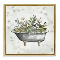 Stupell Industries Leaf Patterned Tub Typography Painting Gold Floater Framed Canvas Art Print Wall Art, 18 x 18