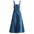 thumbnail image 4 of Womens Summer Dress Women's Collar Button Denim Dress V Neck Sleeveless Loose Fit Casual Long Dress Overalls Solid BU1 XXL, 4 of 6