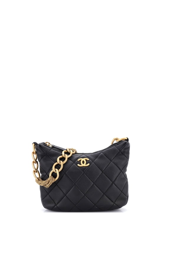 Pre-Owned CC Mixed Chain Link Zip Hobo Quilted Lambskin By Rebag