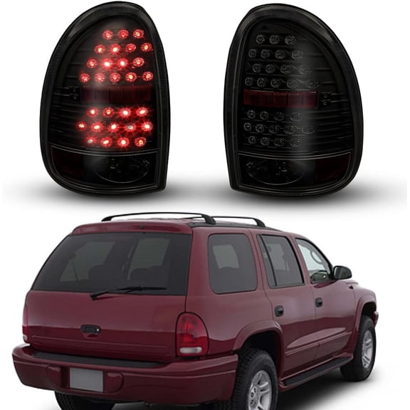 1 Pair Tail Light for Dodge Caravan 1996-2000,Dodge Durango 1998-2003,Chrysler Town & Country 1996-2000,Plymouth Voyager 1996-2000(Matte Black & Smoked Lens)