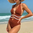 thumbnail image 6 of PWPSG Lace Cutout Halter One Piece Swimsuit, Ruched Bust with Adjustable Strap and Full Coverage for Poolside Brown M, 6 of 8
