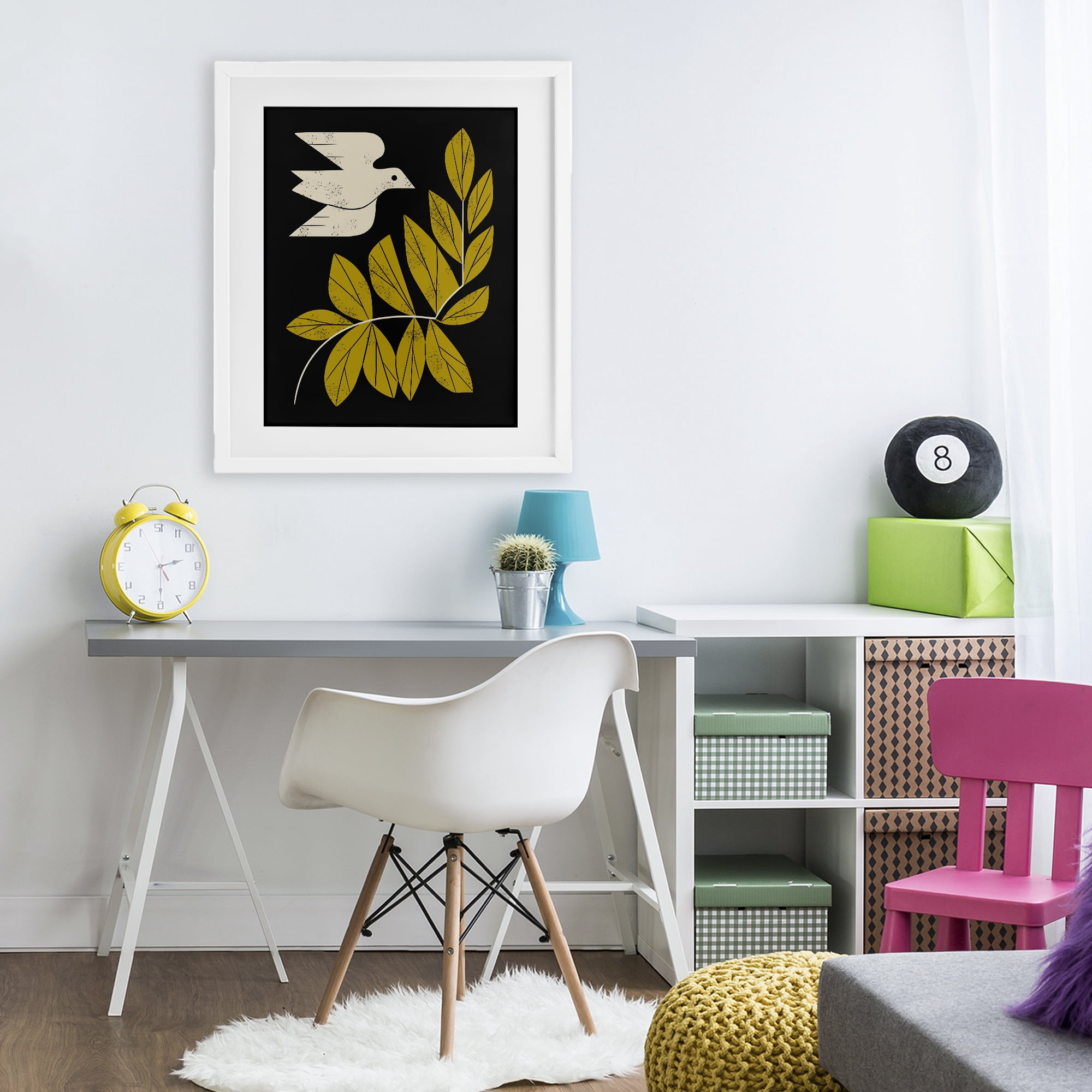 Stupell Industries Midcentury Dove & Branch White Framed Print Under Glass, design by Renea L. Thull