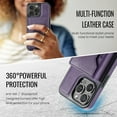 thumbnail image 6 of ELEHOLD Case for iPhone 15, 2 in 1 Detachable Leather RFID Blocking Wallet Case with Card Holder & Stand,Purple, 6 of 10
