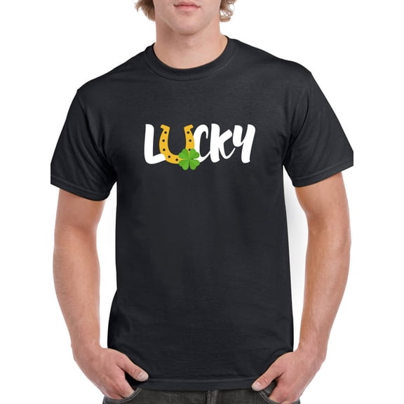 St Patrick's Day Lucky Graphic Men Black T-Shirt, Male Medium