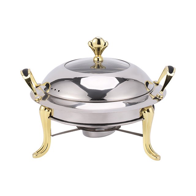 Plateau Rond Anti-Frottement en Acier Inoxydable pour Buffet avec Couvercle, Porte-Carburant, Matériau en Métal, Capacité de 3 L, Chauffage Uniforme, Durable, pour Cuisine, Fête, Traiteur, Événements
