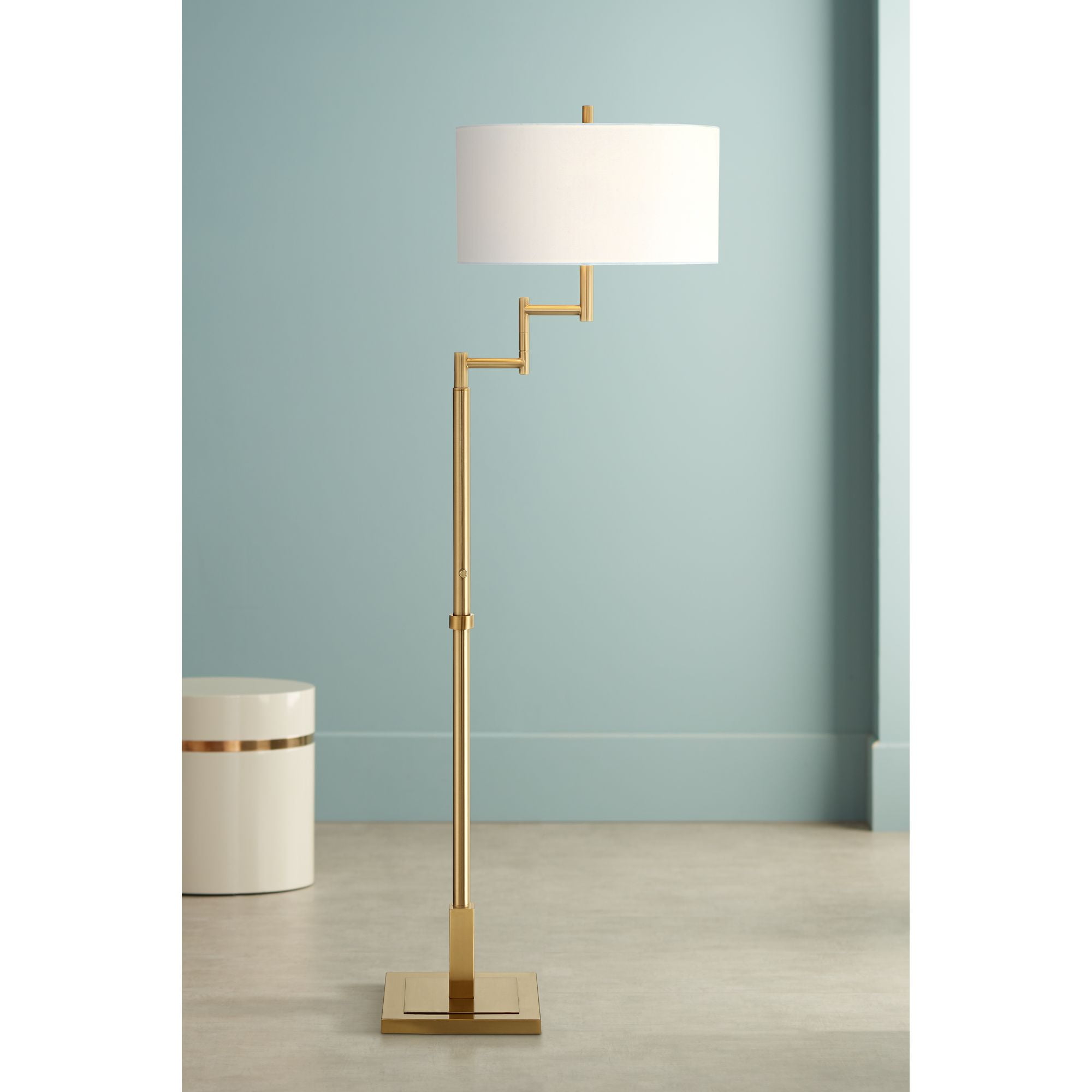 Possini Euro Design Lyndon Warm Antique Brass Swing Arm Floor Lamp