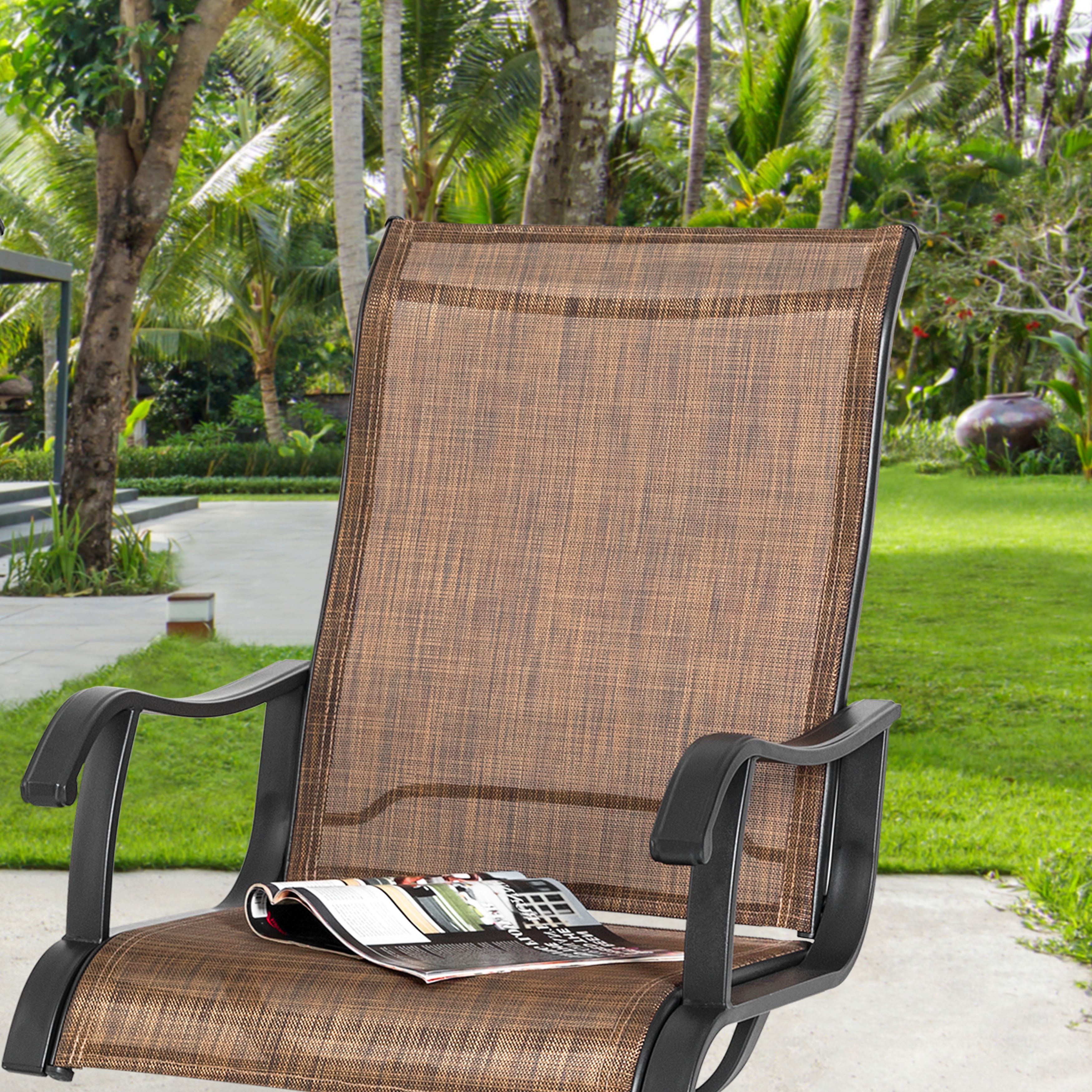 Nuu Garden Patio Dining Chairs, Swivel Patio Sling Chairs Set of 2 All-Weather Textilene Outdoor Chairs with Iron Frame for Outdoor Lawn Garden Backyard, Brown