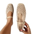 thumbnail image 3 of pwidon Breathable Hollow Mary Jane Flat Shoes for Women, Adjustable Buckle Strap Square Toe Casual Comfort Dress Flats for Summer Beige 39, 3 of 5