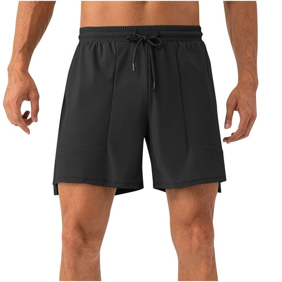 WAVSUF Summer Drawstring Shorts for Mens Elasticity Short Pants Motion Bodybuilding Ventilation Loose Black Size M