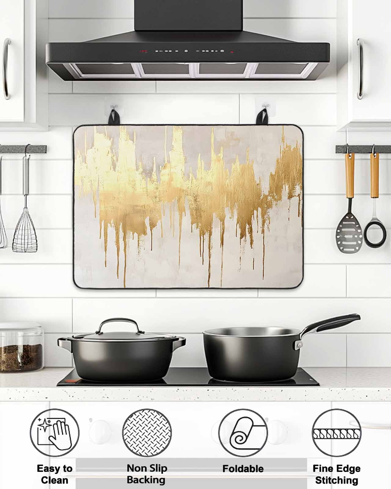 Stove Top Covers for Electric Stove, Modern Gold Glass Stovetop Cover Protector, Abstract Minimalist Grunge Art Color Block Induction Cooktop Protector Oven Mat for Kitchen Countertop 24"x21"