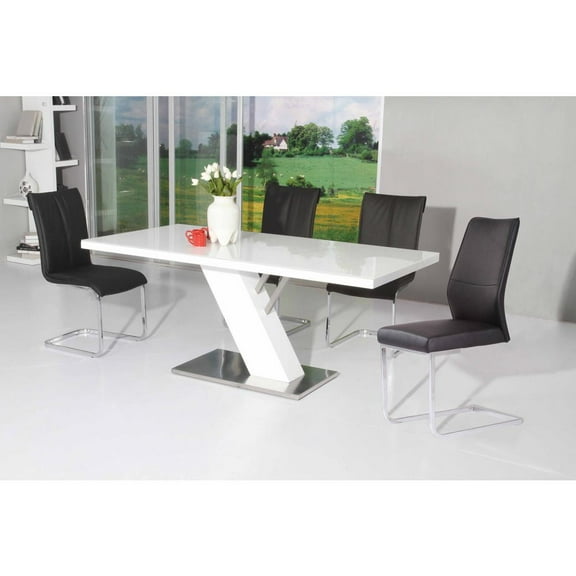 Dining Table with White Lacquer Top and White Wood Lacquer Base