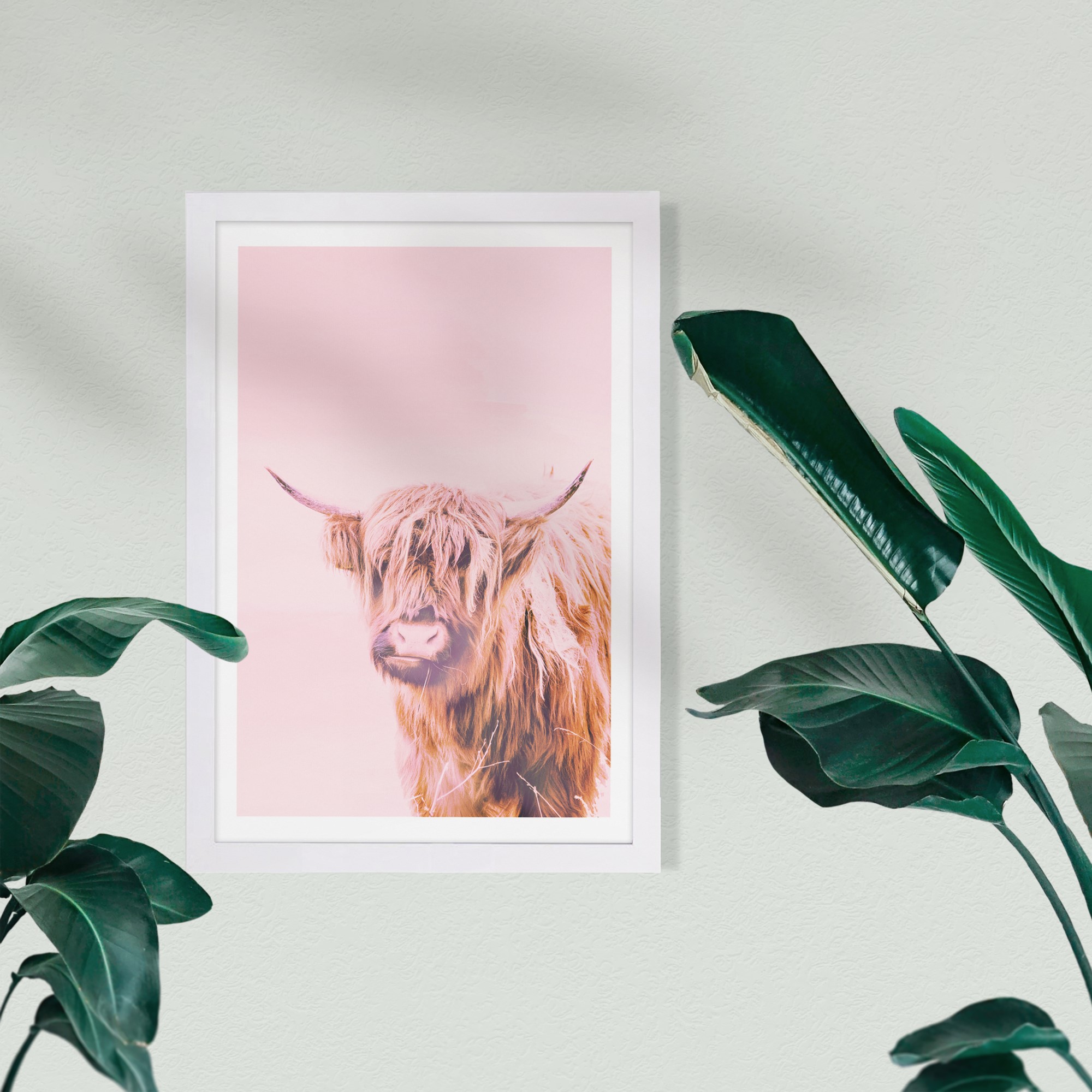 Wynwood Studio Animals Framed Wall Art Prints 'A Highland Cow' Farm Animals Home Décor - Pink, Brown, 13" x 19"