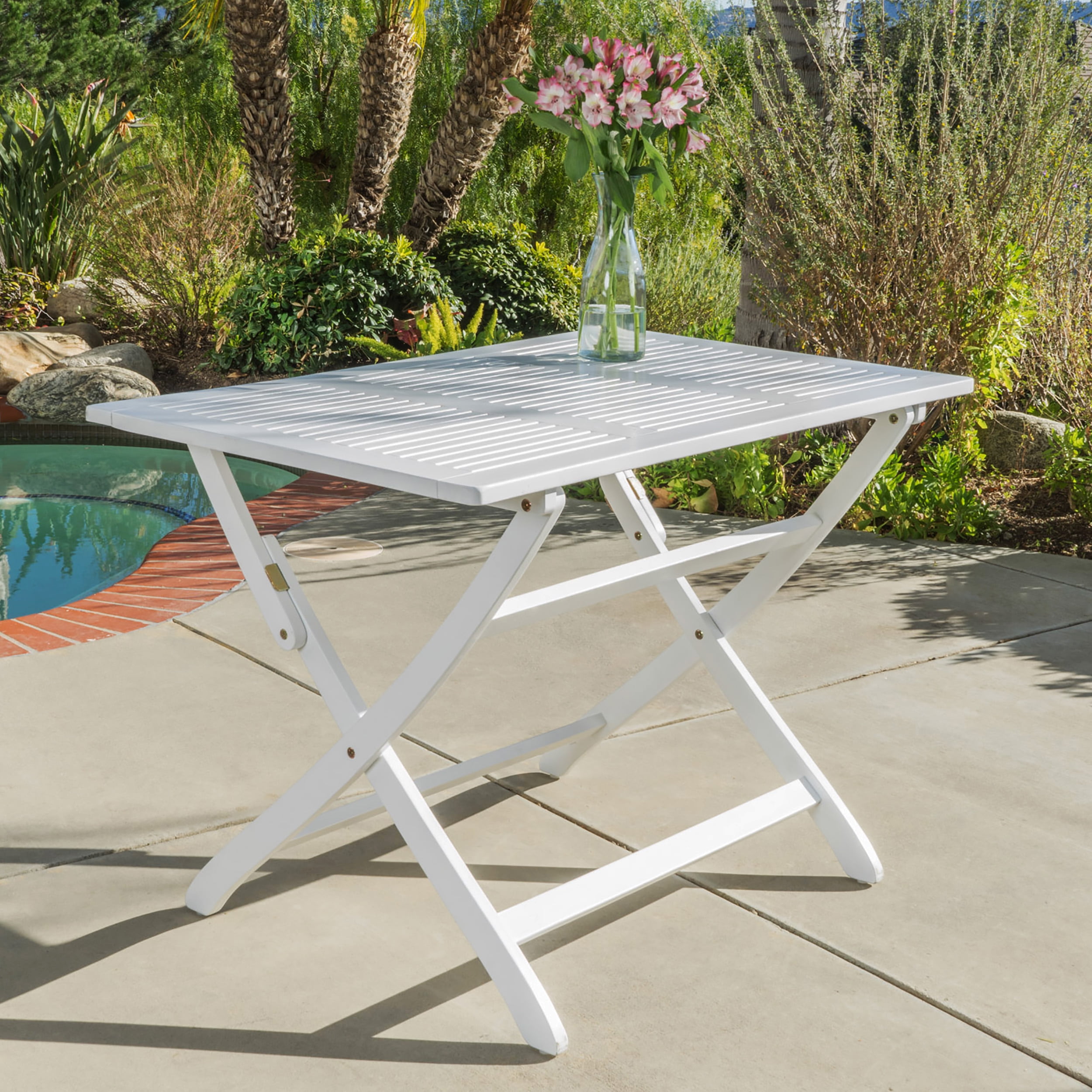 Bristle Outdoor Acacia Wood Foldable Dining Table, White Finish
