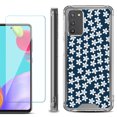 thumbnail image 1 of Shockproof Bumper Phone Case for Samsung Galaxy A03s, with Tempered Glass Screen Protector, by OneToughShield ® - Flower/Blue, 1 of 4