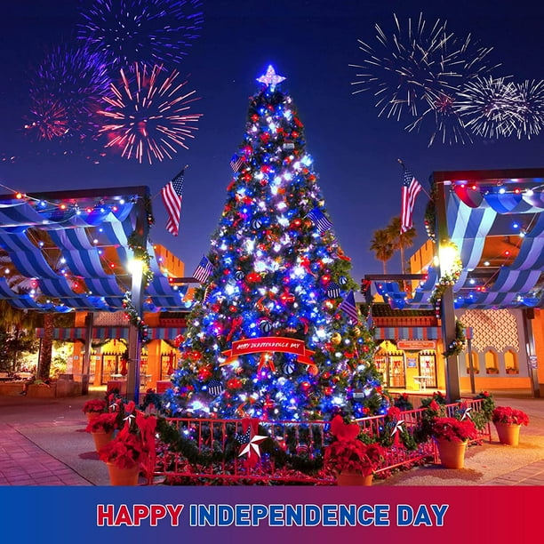 Red white and 2024 blue outdoor lights