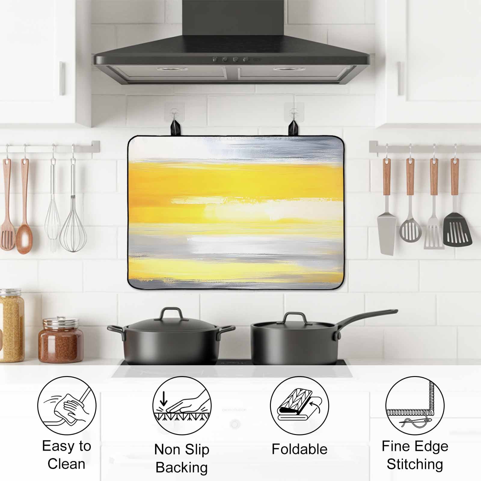 Yellow Grey Stove Top Cover for Electric Stove, Heat-proof & Non Slip Glass Top Stove Cover Protector, Modern Oil Painting Abstract Art Kitchen Flat Cooktop Rubber Mat 24x21 Inches