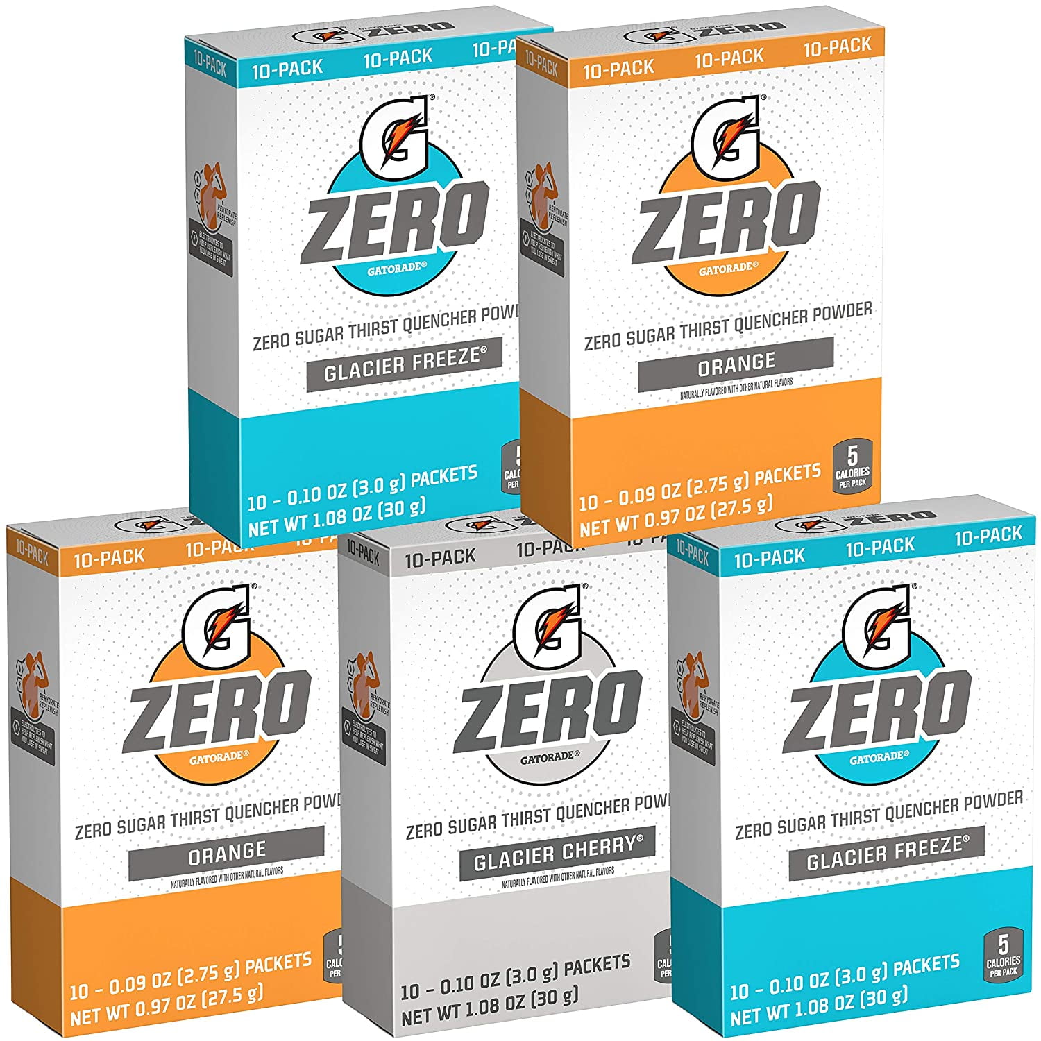 Gatorade G Zero Powder, Glacier Cherry Sport Drink, Variety Pack, 0.10oz,  50 Bottles