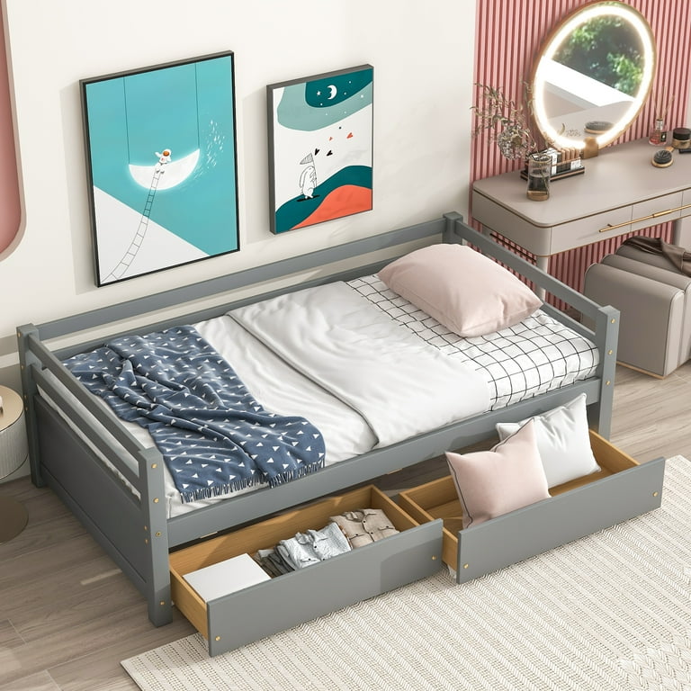 EUROCO Twin Wood Daybed Sofa Bed with Two Drawers for Bedroom