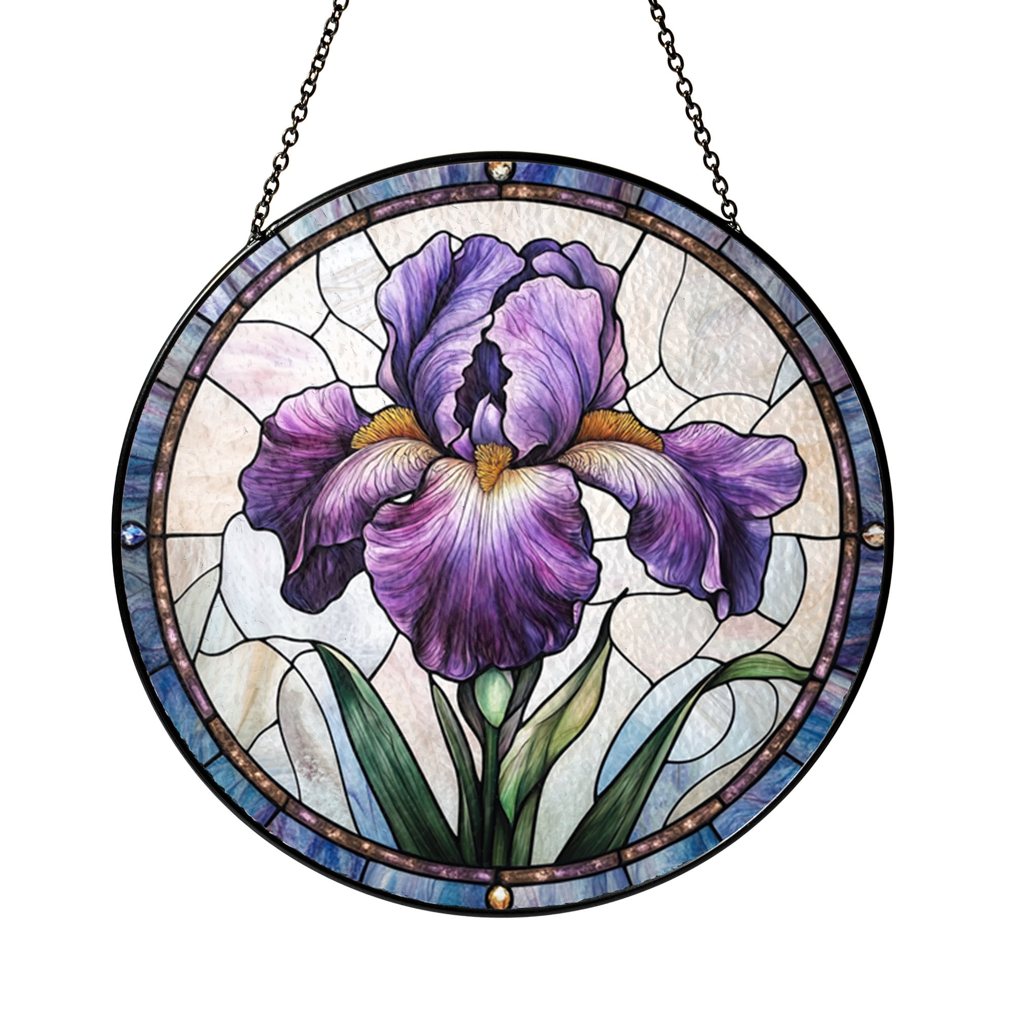 Iris Flower Stained Glass Suncatcher – Botanical Floral Window Hanging Art