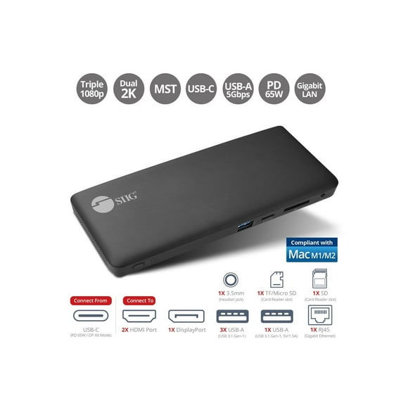 SIIG USB-C Triple Video MST Docking Station with PD - Docking station - USB-C - 2 x HDMI, DP - 1GbE