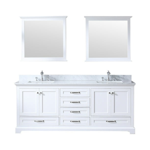 Dukes 80 White Double Vanity Carrara Marble Top Square Sinks And 30 Mirrors Com Double Vanity White Carrara Marble, 80 Inch Double Vanity With Top