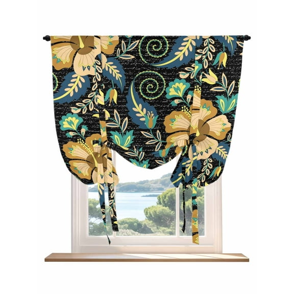 Yellow Boho Floral Tie Up Curtains for Windows 63 Inch Length Balloon Curtains Kitchen Adjustable Balloon Window Shade Vintage Southwestern Ethnic Tribe Botanical Tie Up Bathroom Curtain 42"x63"