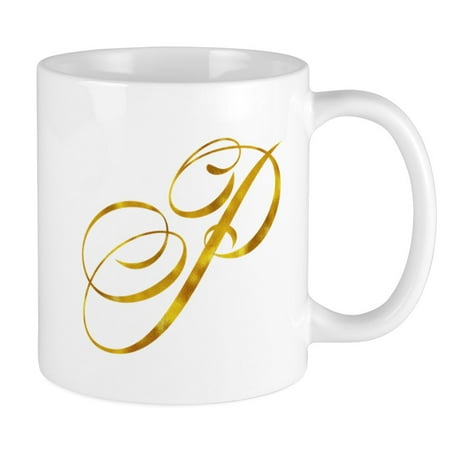 

CafePress - Monogram P Gold Faux Foil Monograms Metallic Mugs - Ceramic Coffee Tea Novelty Mug Cup 11 oz