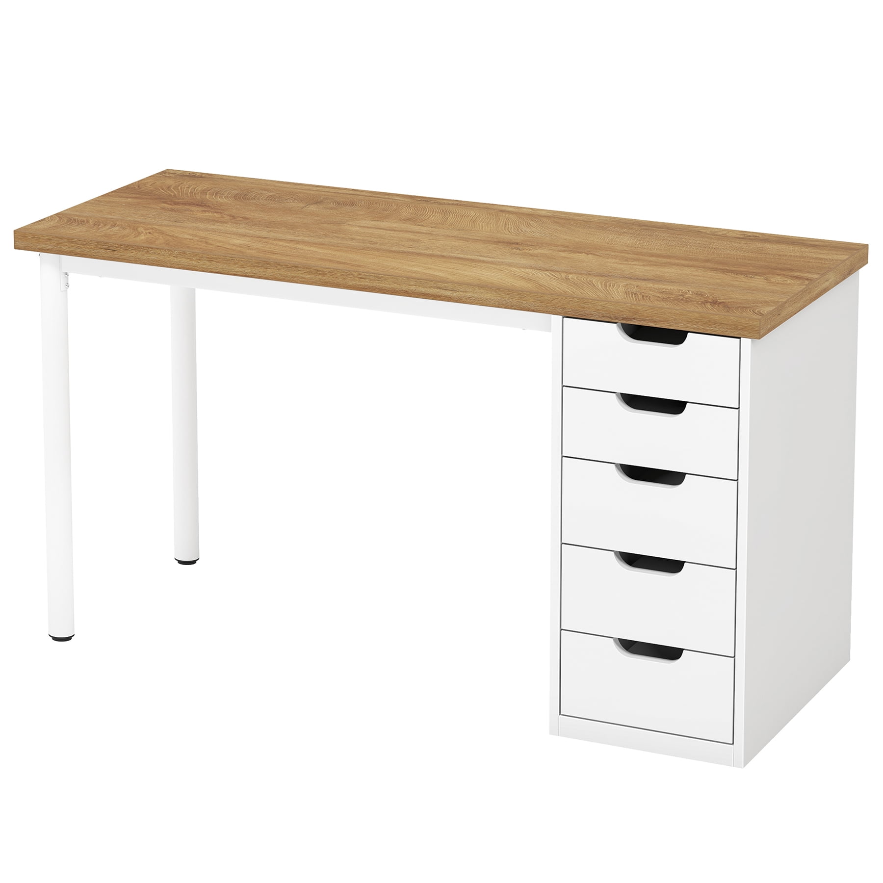 Fnova 47.24" Computer Desk with 5 Drawers, Reversible File Cabinet, Writing Workstation for Home Office Bedroom Study Makeup Vanity Desk Furniture