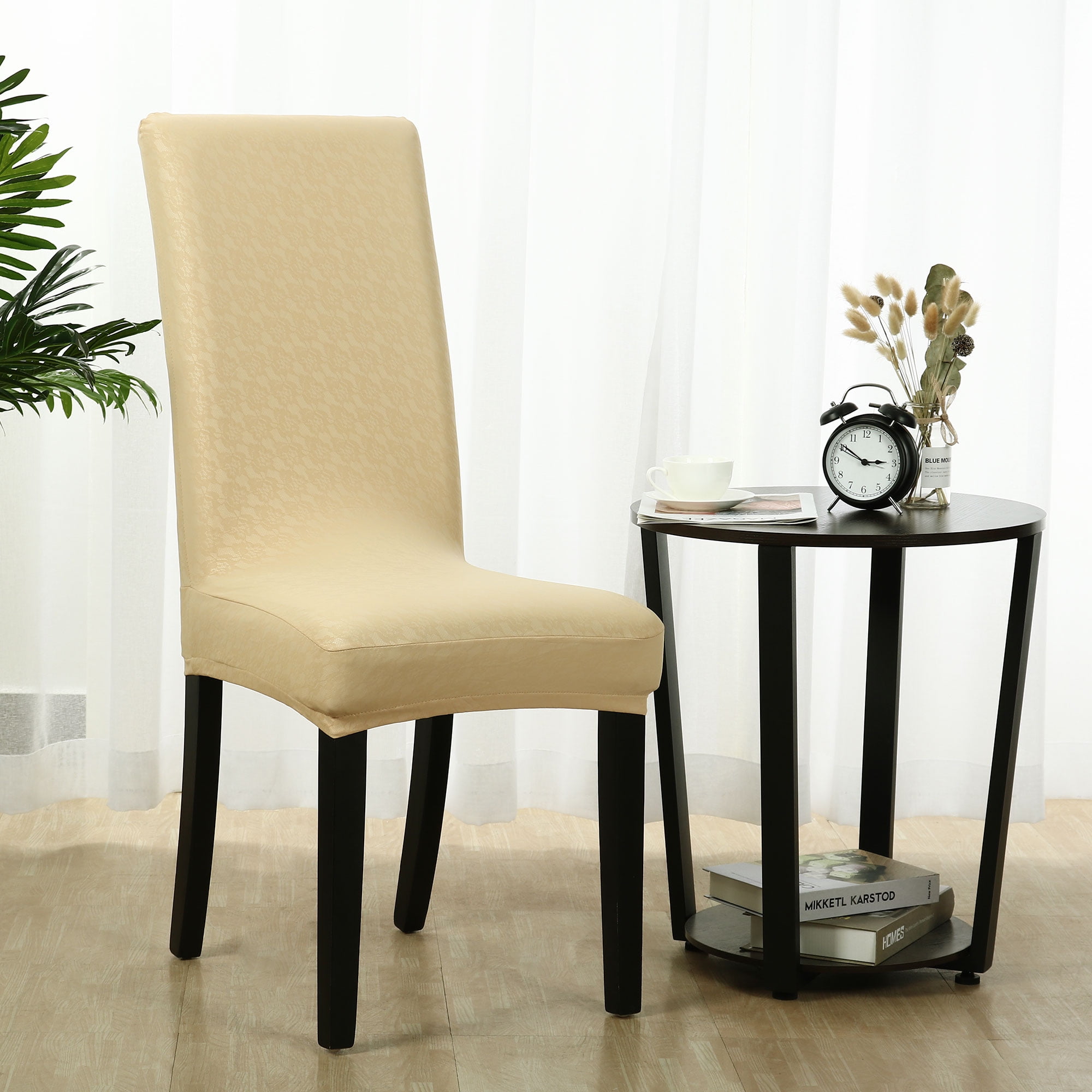 Artificial PU Leather Dining Chair Seat Cover Waterproof Oilproof Chair Slipcovers Champagne