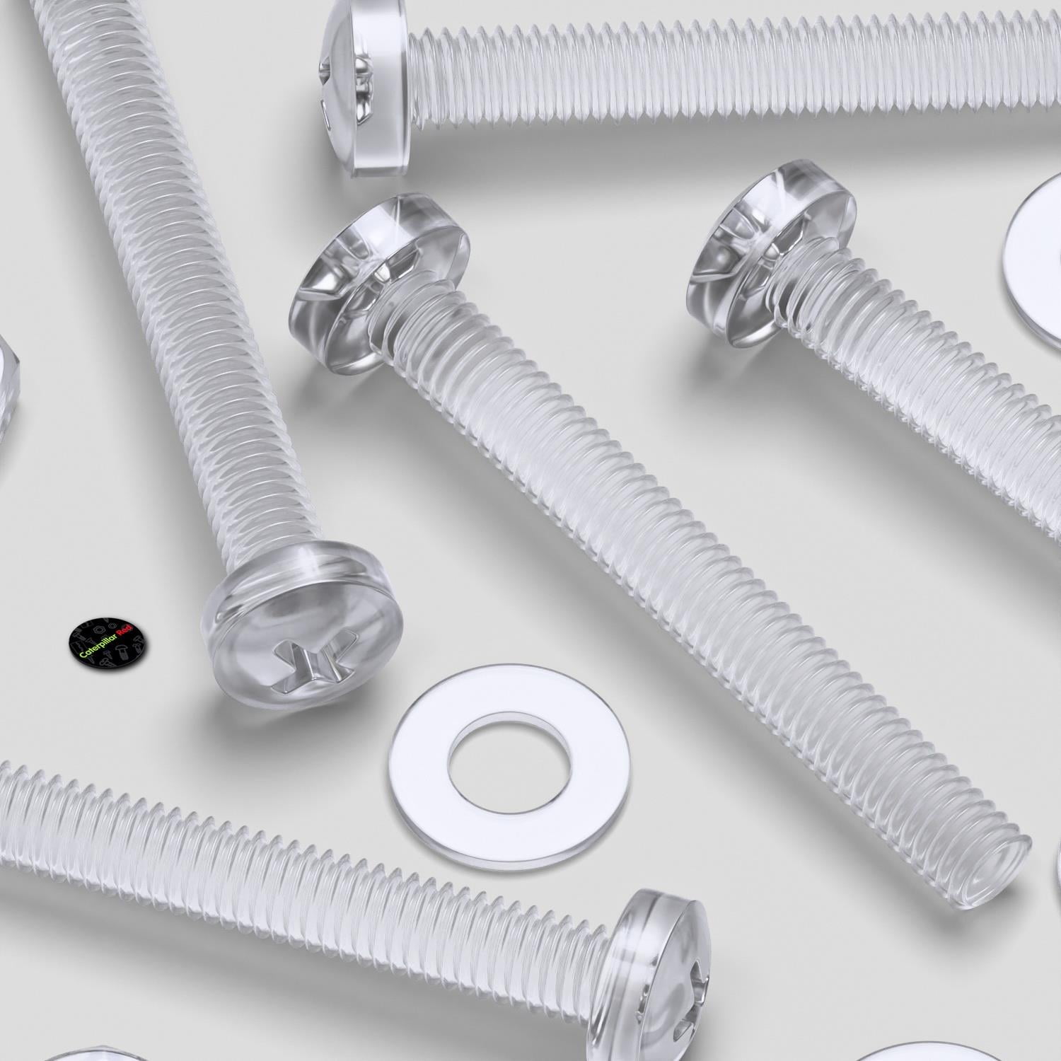 Pack of 60 Transparent Clear Plastic Acrylic M3 x 25mm Nuts & Bolts, Washers - Acrylic Plastic Screws, (3/32 x 1 in)