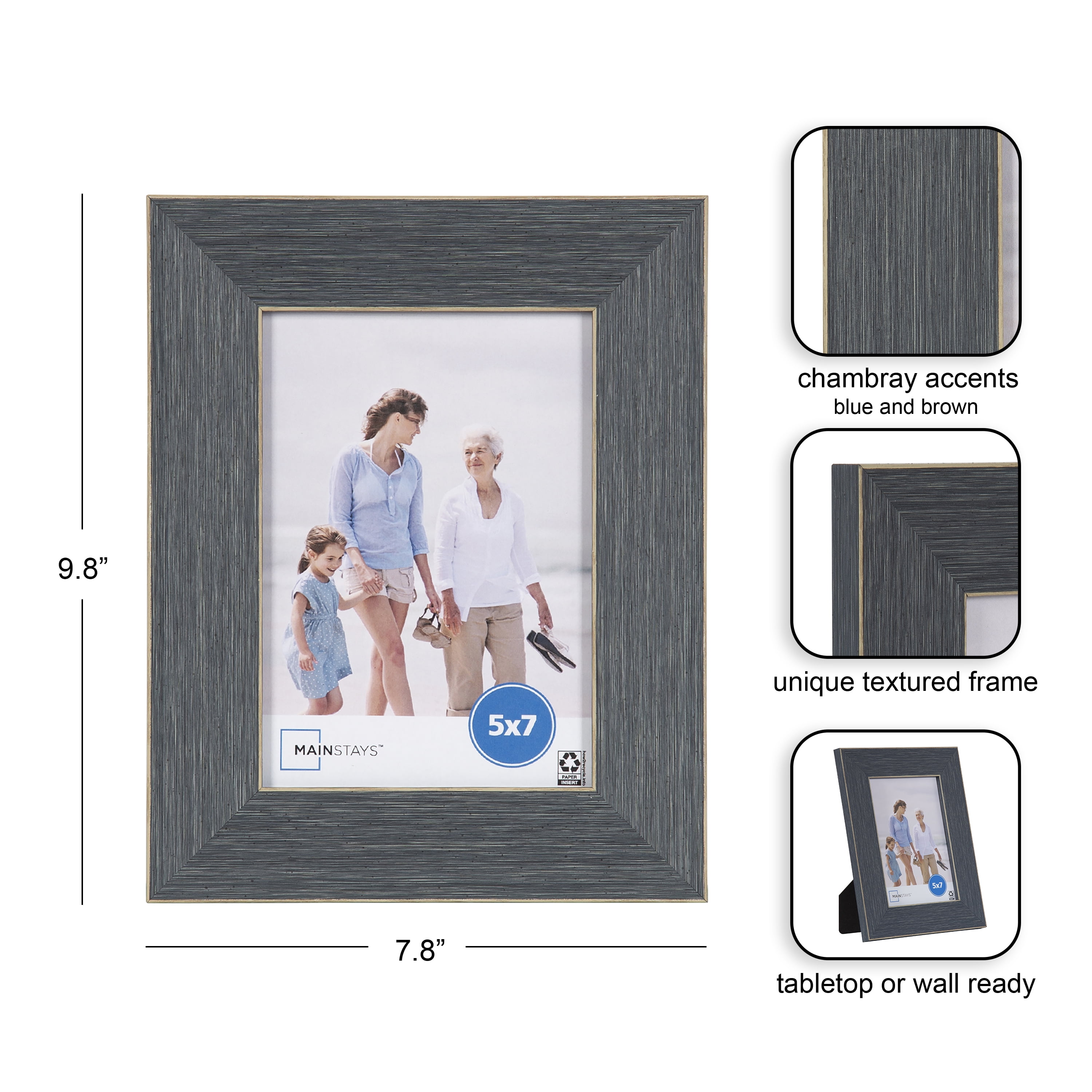 (2 pack) Mainstays – 5x7 Picture Frame – Chambray Blue Tabletop Photo Frame