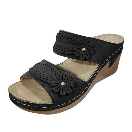 GHSOHS Womens Sandals Slippers Women s Thong Sandals Women Shoes Womens Comfortable Sandals Fashion Retro Thick Bottom Open Toe Leather Sandals Slippers Casual Comfortable Outdoor Beach Shoes Gol 7.5
