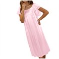 thumbnail image 4 of TMOYZQ Women's Nightgown Lightweight Solid Color Lace Trim Cap Sleeve Silky Long Nightgown Plus Size Casual Loose Sleepwear Dress, 4 of 5
