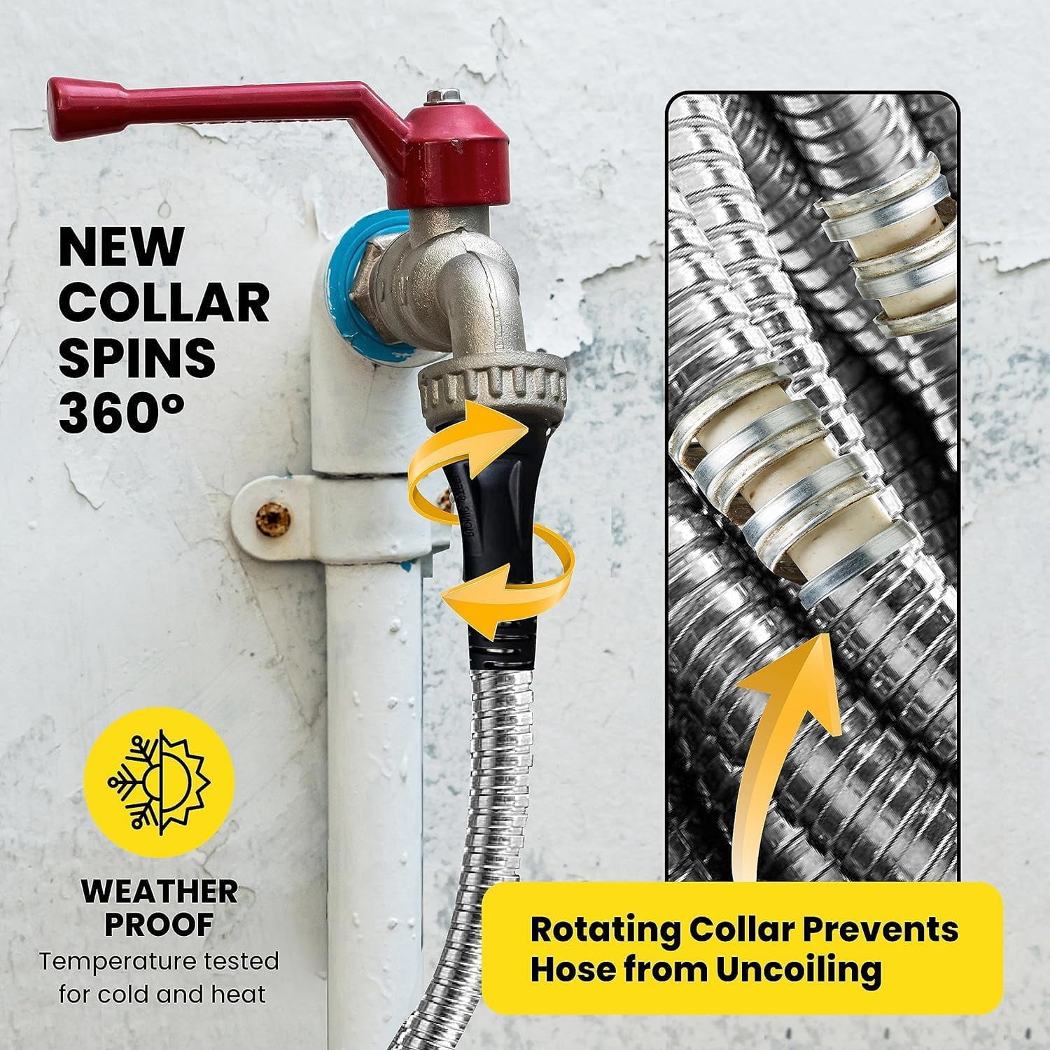 Bionic Steel Pro Garden Hose 100' ft Water Hose Outside Heavy Duty Metal Hose Stainless Steel w/ Spray Nozzle Kink-Free