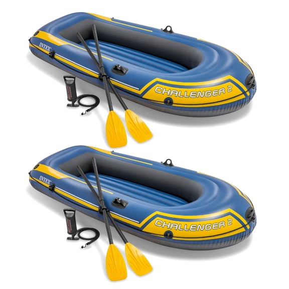 Intex Challenger 2 Inflatable 2 Person Boat Raft Set w/ Oars & Air Pump (2 Pack)