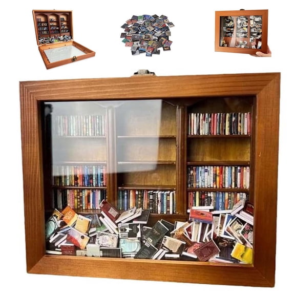HYEASTR Anxiety Stress Relief Mini Bookshelf with 200pcs Mini Books, Miniature Library Decor for Book Lovers，Ideal for Home Decor, Office Decor, Coffee Table Decoration and Fun Books Gift