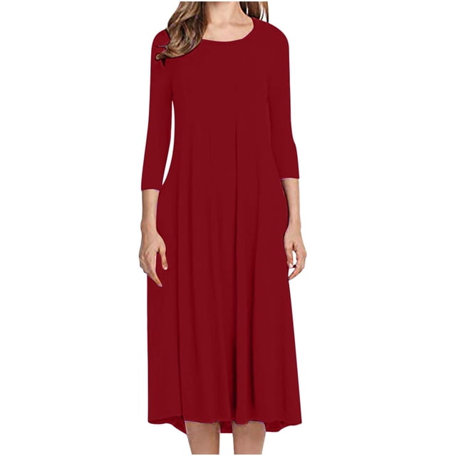 ESSSUT Hauts pour Femmes Liquidation Tendances Confortables Robe Décontractée à Boutons Col en V Couleur Unie Rouge TTG